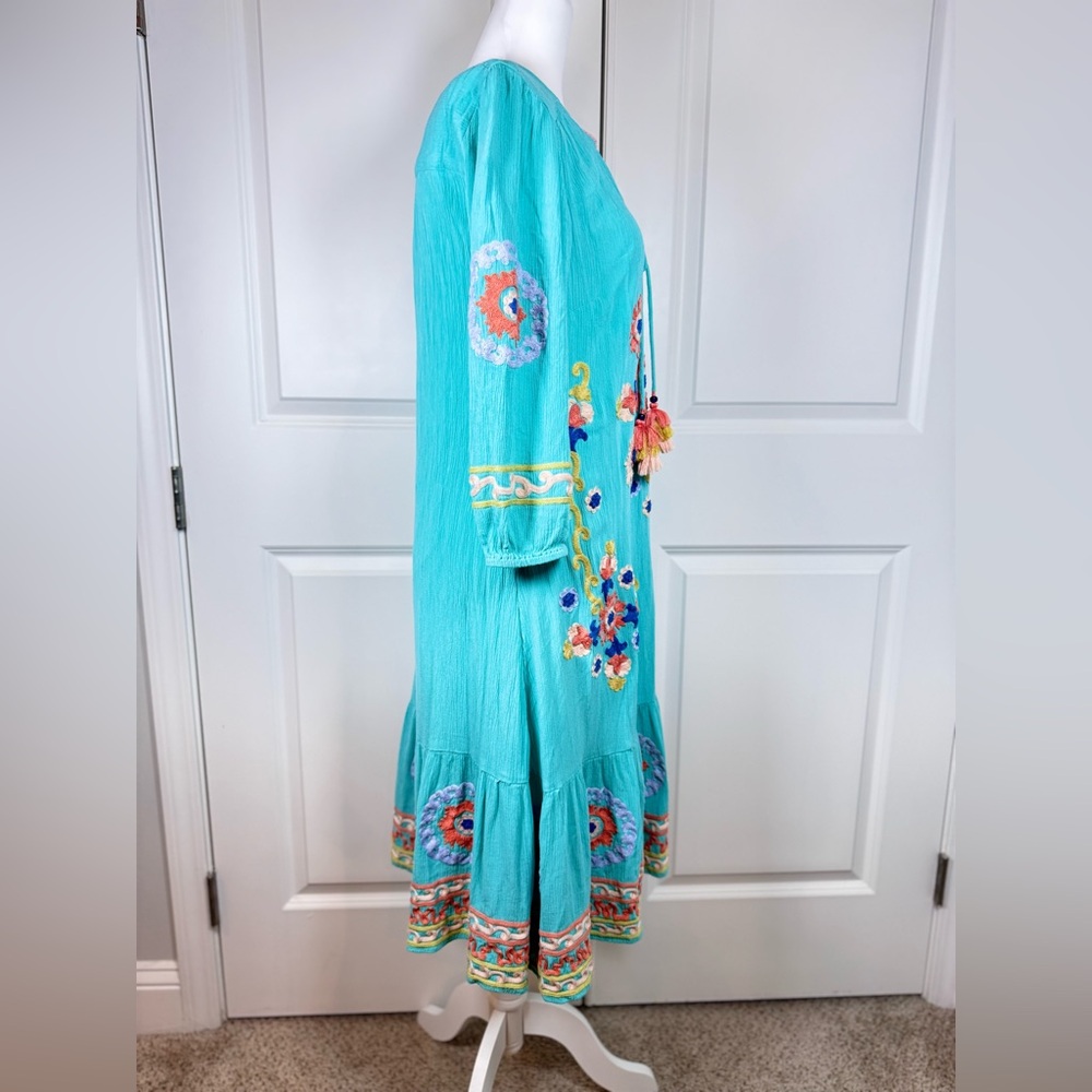 Soft Surroundings Artisan Embroidered Boho Tunic Artsy Dress Tassel Resort S - Picture 4 of 8